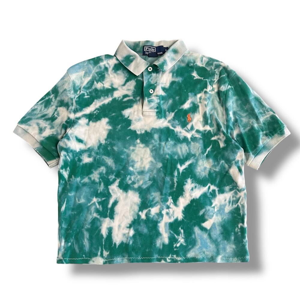 Vintage Polo Ralph Lauren Tie Dye Polo Shirt Men’s Small‎ Green White Pony Logo